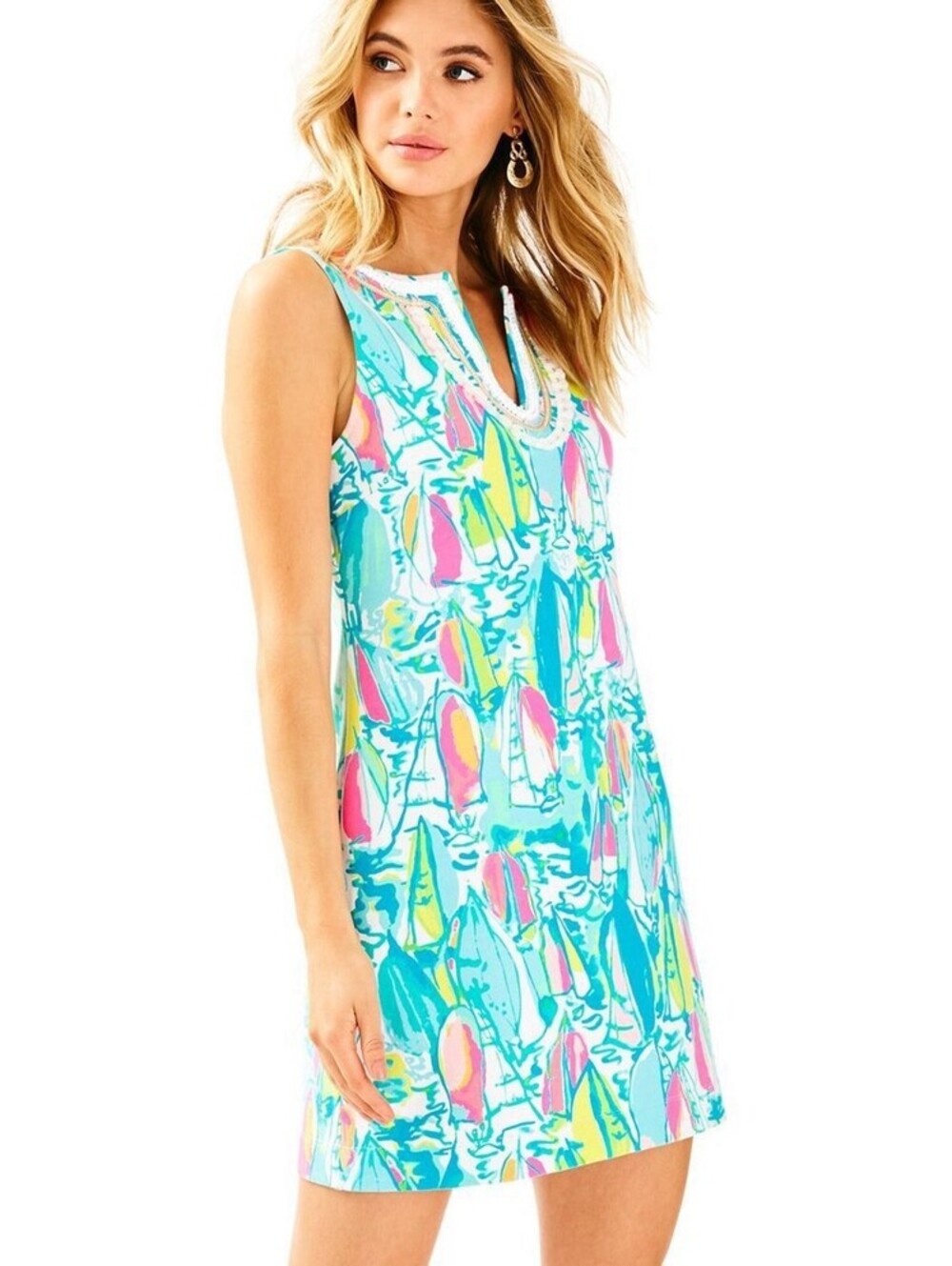Lilly Pulitzer Shift Dress Harper Beach Bae Sailboat French Terry Blue